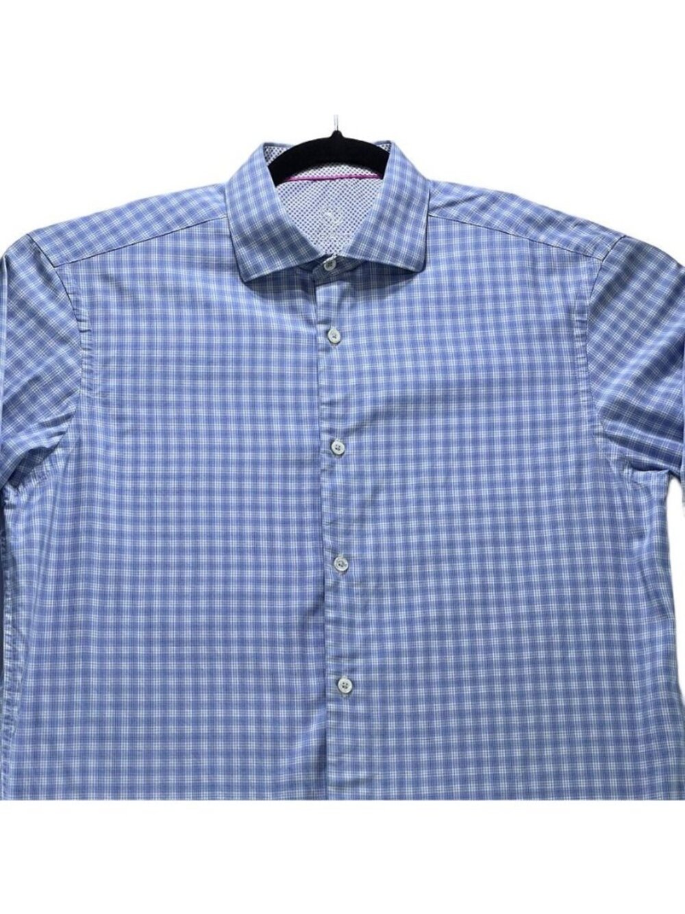 Bugatchi Mens Blue Check Long Sleeve Button-Up Shirt 100% Cotton Size L - Picture 3 of 13